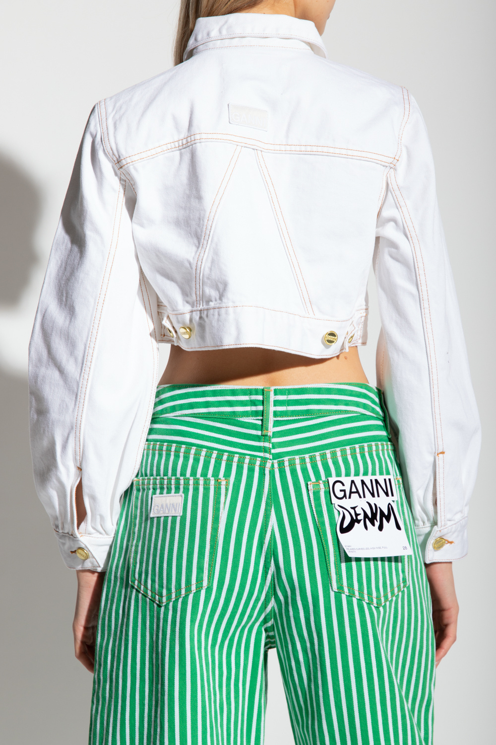 ★Ganni★ Crop Denim Trucker Jacket Bright White J1171151 J1 MUSINSA公式 | GANNI Cropped denim trucker jacket - Bright